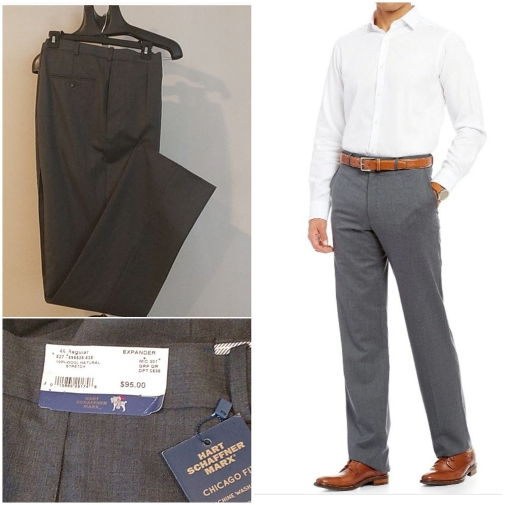Mens dress Pants Hart Schaffner Marx Chicago fit Pants 100% wool 46 R